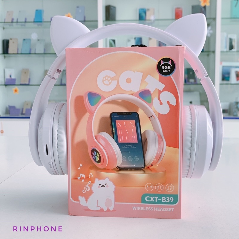Tai nghe bluetooth tai mèo có mic Headphone tai mèo dễ thương, âm bass mạnh mẽ, dung lượng pin khủng CXT-B39 - Bảo hành