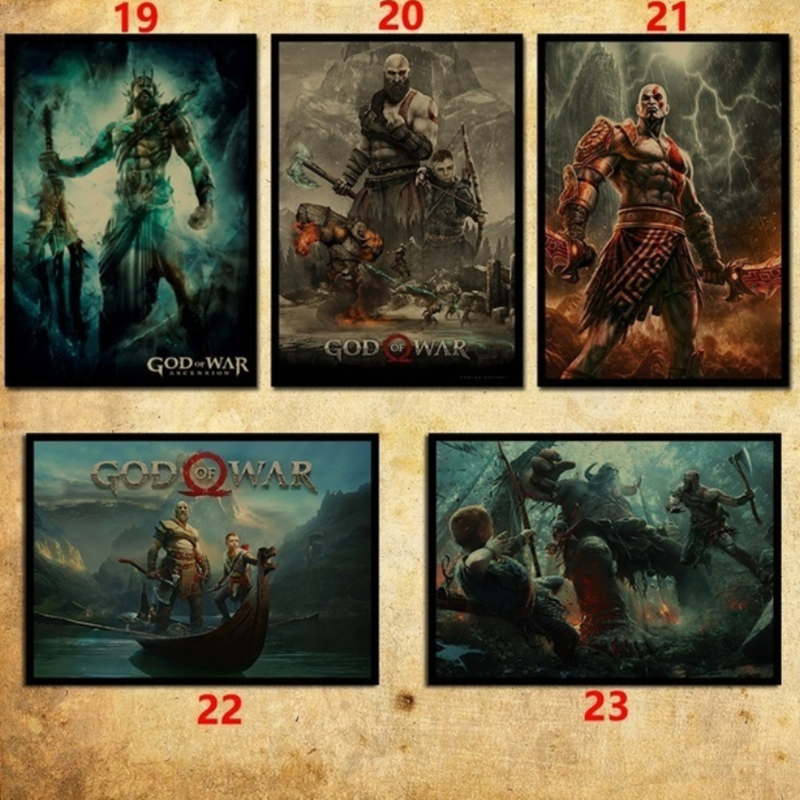 1 Tấm Áp Phích Dán Tường Trang Trí Hình God Of War 3 4 Kratos Atreus Game Vintage