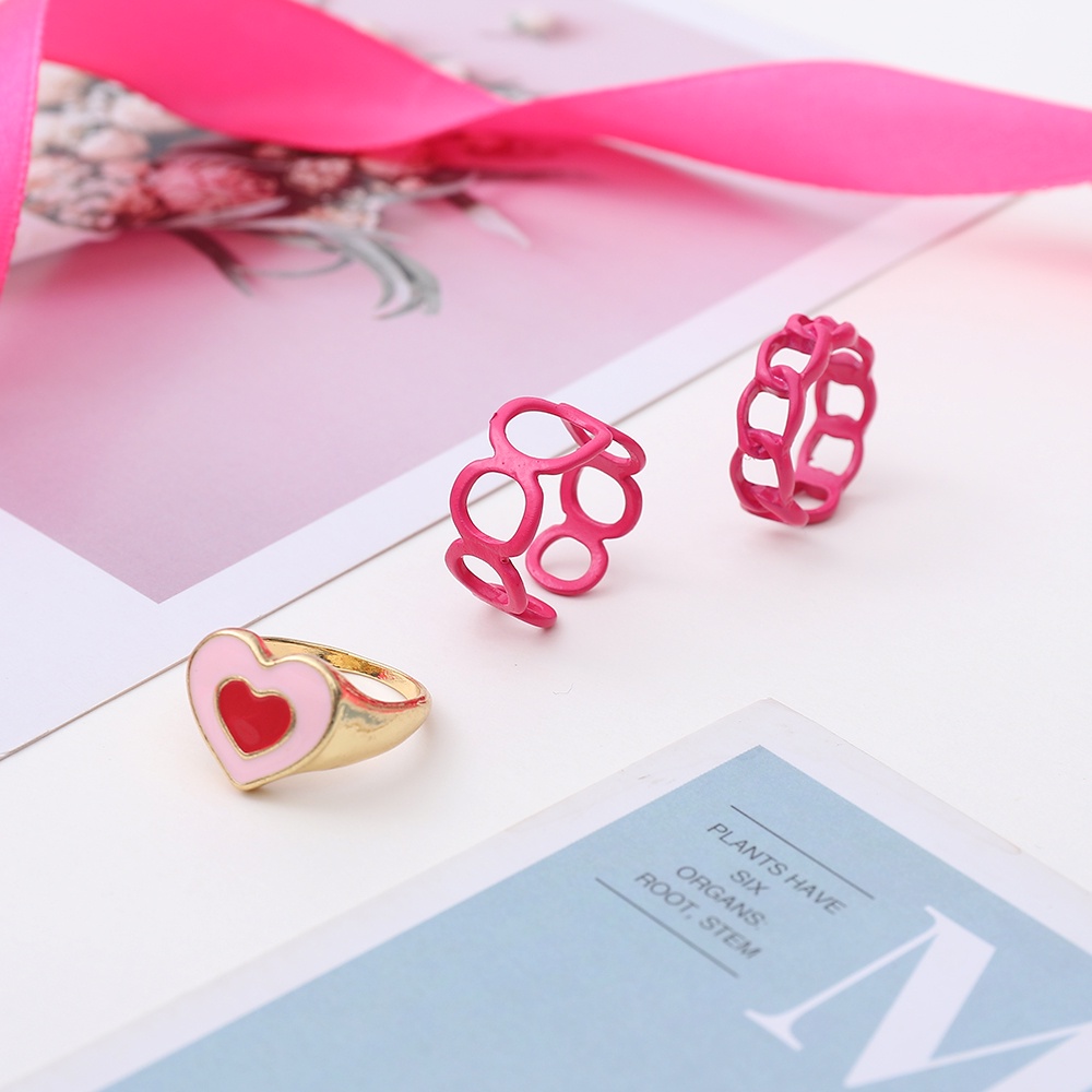 Bộ 3 Nhẫn Hở Hình Trái Tim Phong Cách retro Thời Trang Cho Nữ