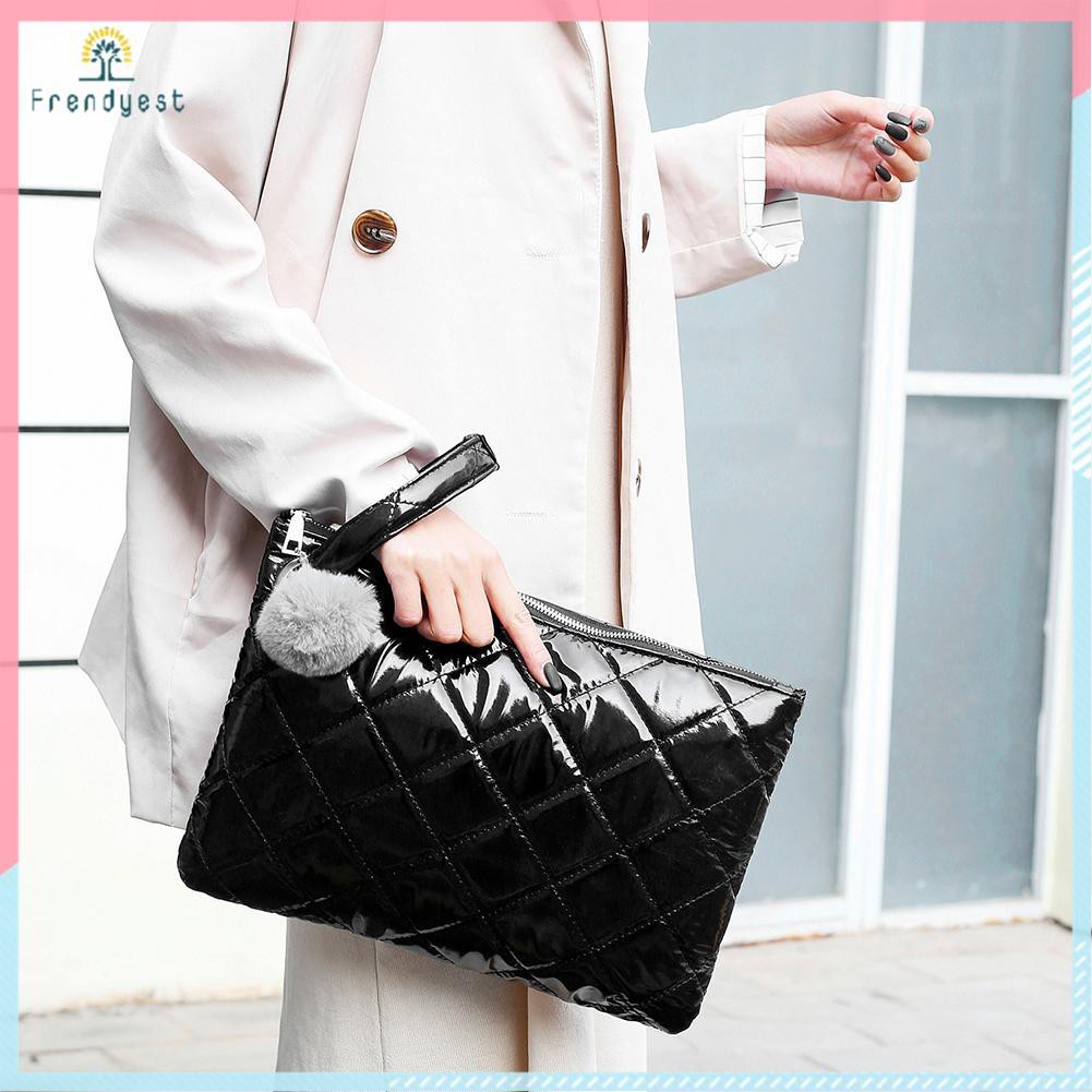 [frendyest]Fashion Women Handbag Solid Color Money Purse Pompom Zipper Clutch Bags 