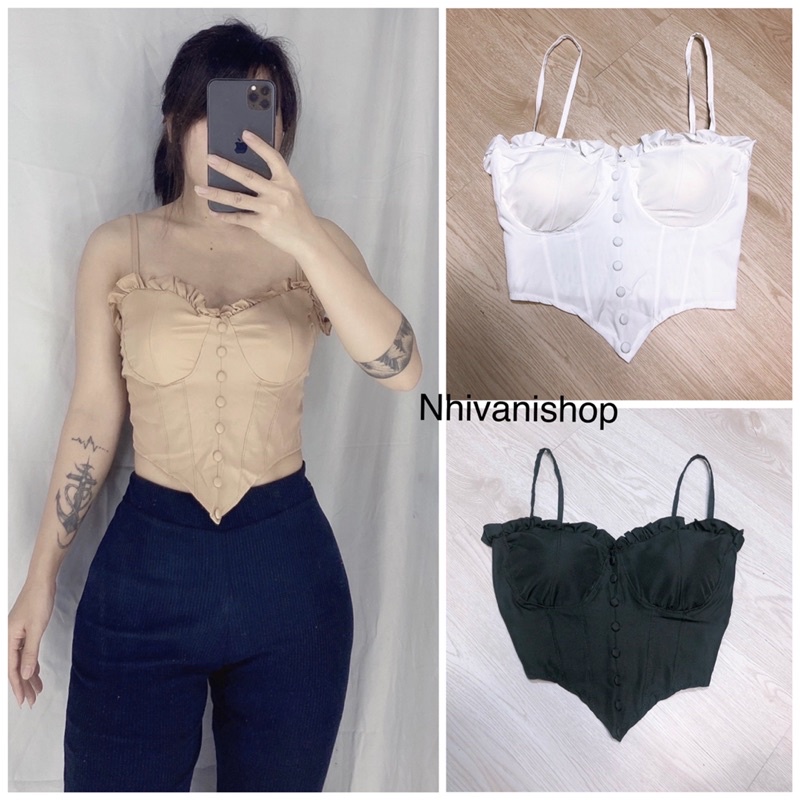 Áo hai dây yếm vạt tam giác corset sang chảnh