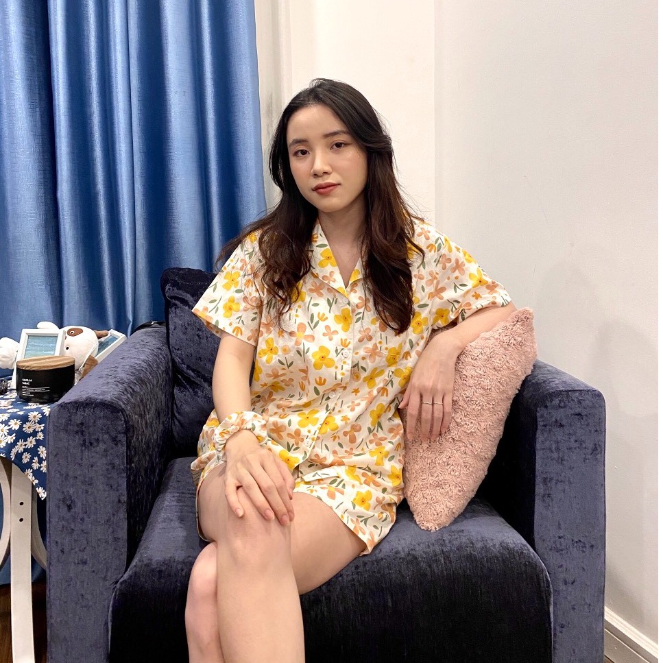 [XẢ KHO] Bộ Pyjama thô Hàn - Hoa 4 cánh Thiết kế siêu xinh Quần đùi áo cộc