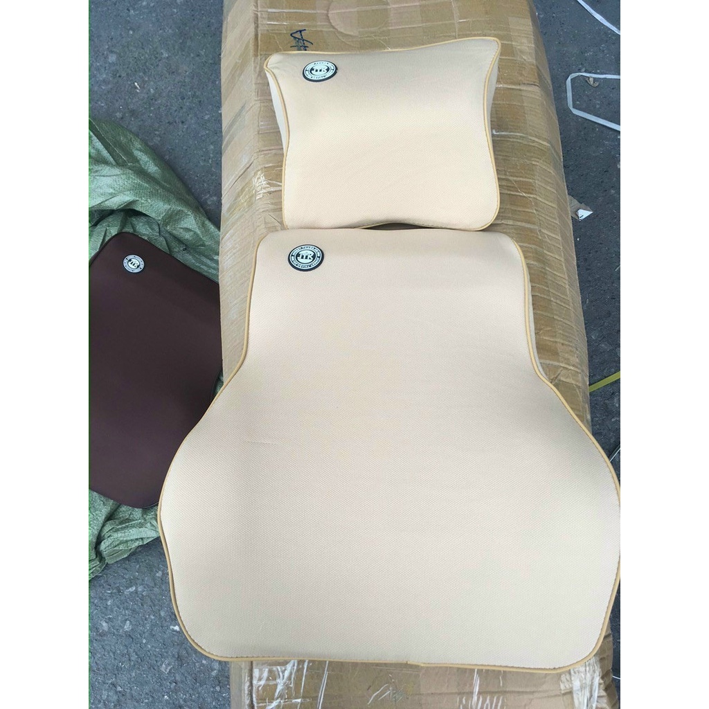 Gối tựa đầu tựa lưng ô tô cao su non bọc nỉ màu đen, nâu, be thoáng lưng và cổ