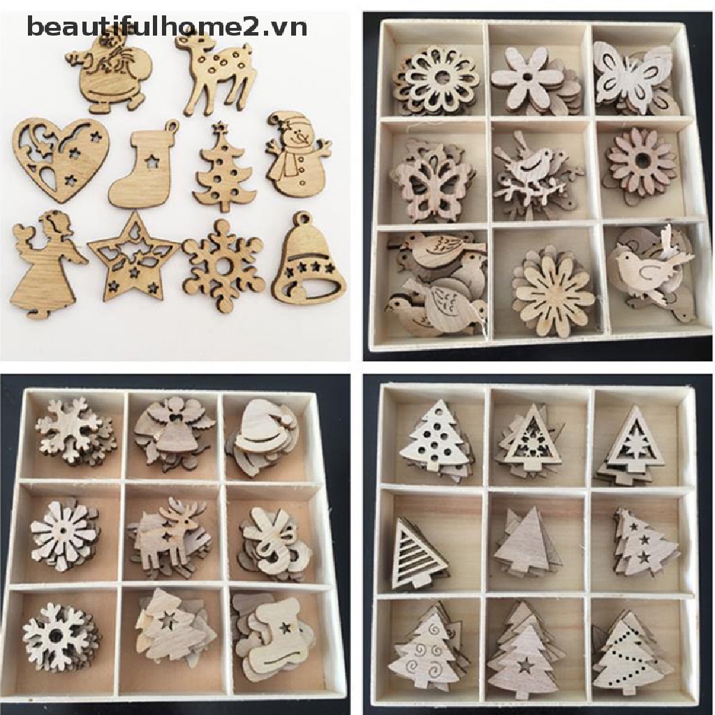 Set 50 Phụ Kiện Trang Trí Cây Thông Noel Bằng Gỗ Dễ Thương Xinh Xắn