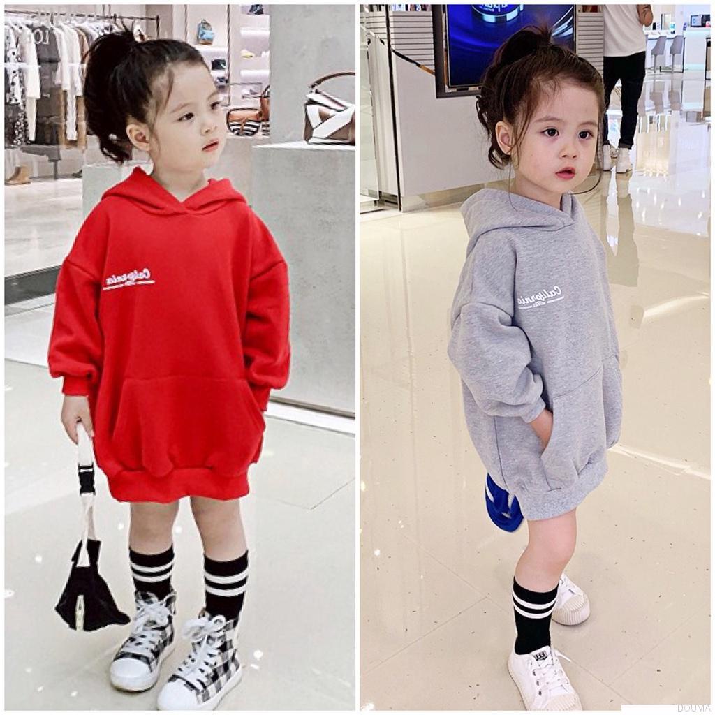 Đầm hoodie tay dài dáng rộng thời trang thu đông dành cho bé gái