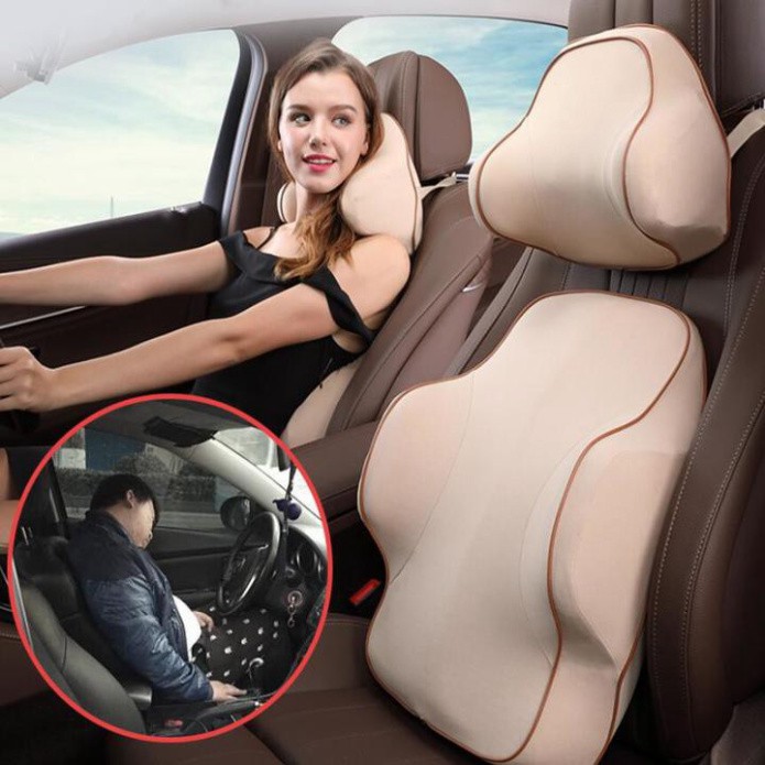 Sản Phẩm Bộ gối tựa cổ, lưng chất liệu cao su non cao cấp dùng trên xe hơi, ô tô GE06 - Hàng Nhập Khẩu Cao Cấp .