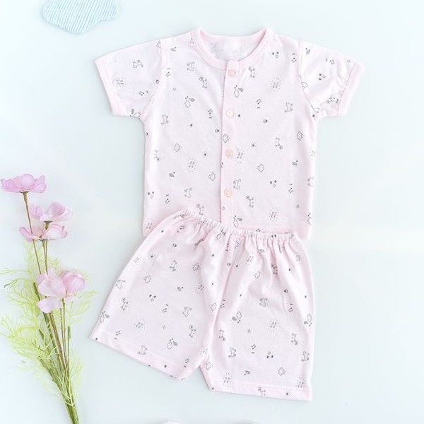 Bộ quần áo Miomio ngắn tay cài giữa họa tiết Mèo 100% cotton mỏng mát