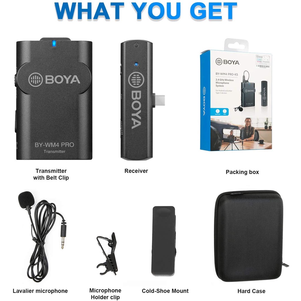 BOYA BY-WM4 Pro K5 - Hàng Chính Hãng - Mic thu âm không dây cổng Type-C | Thu cho 1 người | Dành cho điện thoại Android