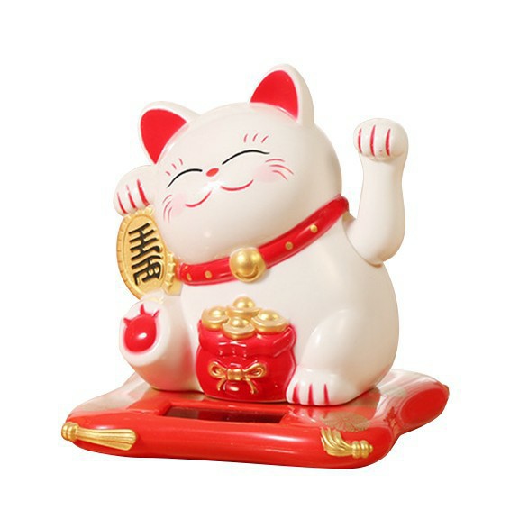 Mèo thần tài may mắn vẫy tay chạy bằng năng lượng mặt trời