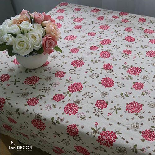 Khăn trải bàn Landecor đậm chất vintage mẫu cẩm tú cầu hồng-TB203