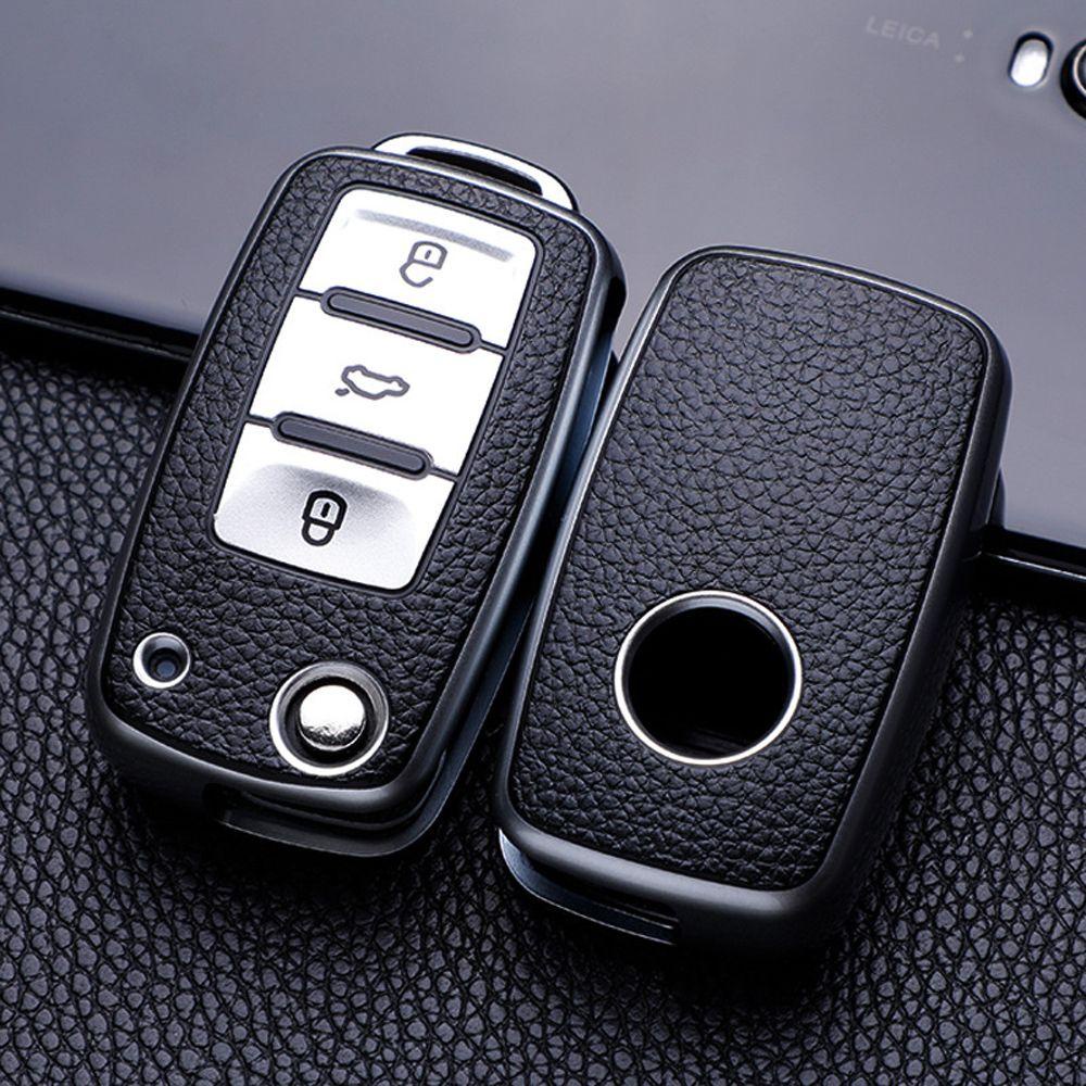 Ốp Chìa Khóa Điều Khiển Từ Xa 3 Nút Gấp Gọn Bằng Da TPU Dành Cho Ô Tô Skoda Octavia for VW Bora Tiguan Jetta