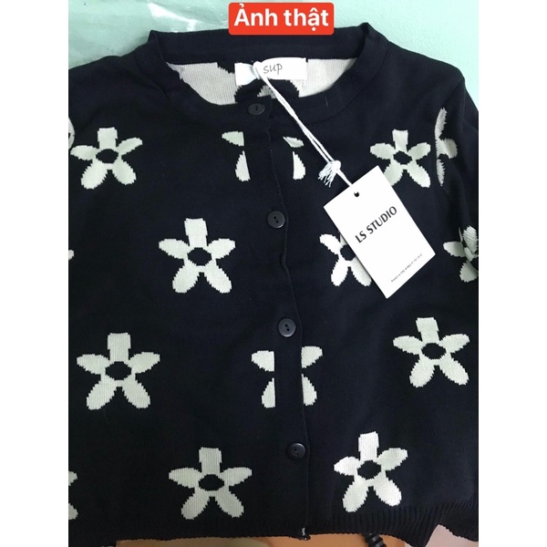 Áo cardigan nữ croptop hoạ tiết hình hoa phong cách dễ thương hàn quốc