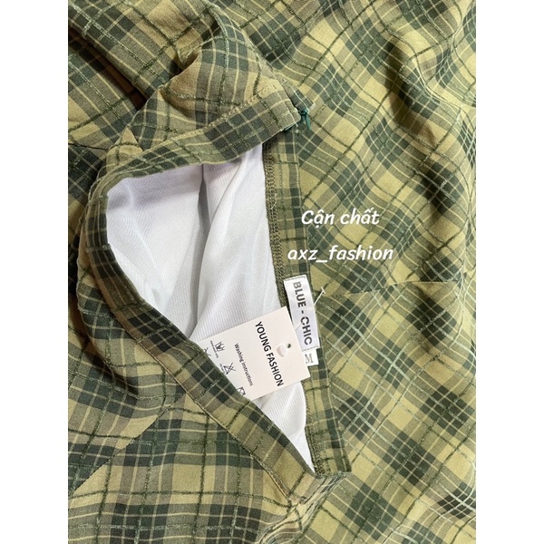 Chân váy midi kẻ nhung cara xẻ sau | WISTERIA SKIRT - BLUE CHIC