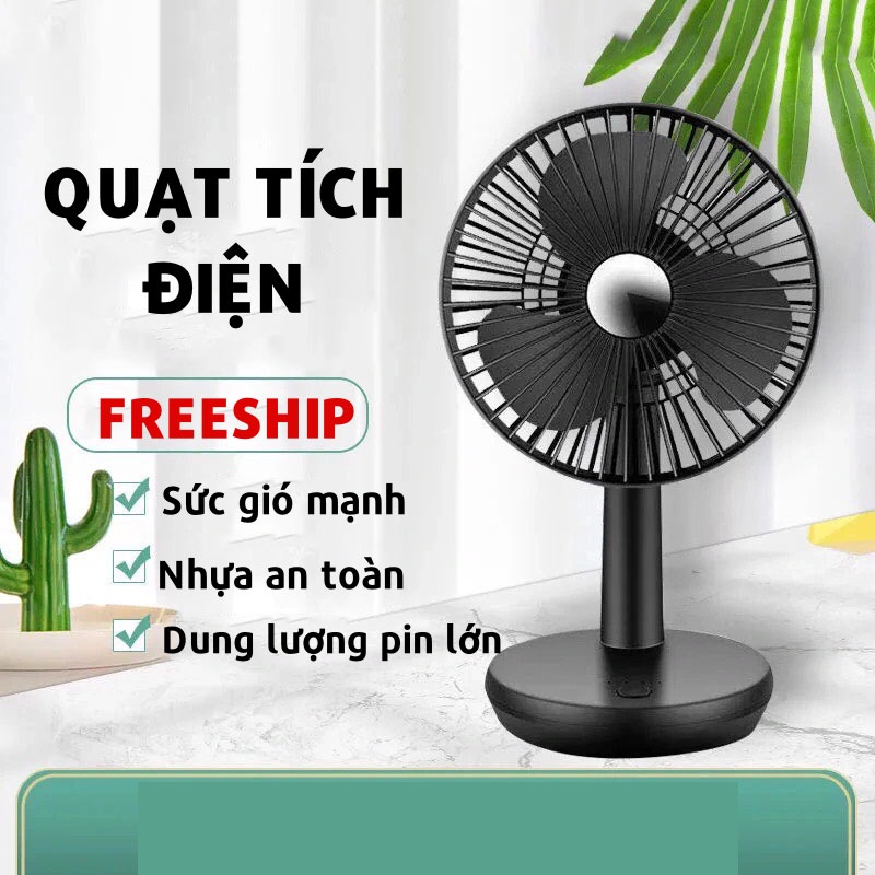 Quạt Cầm Tay, Quạt Tích Điện Mini Có Đế Để Bàn Đa Năng LEON OFFICIAL