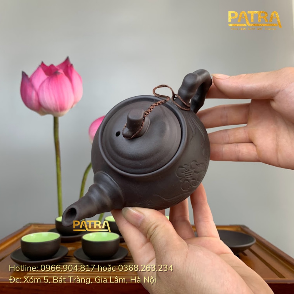 Bộ ấm chén uống trà cao cấp , bộ ấm trà Bát Tràng - trường sa khắc liên đài 3 mẫu