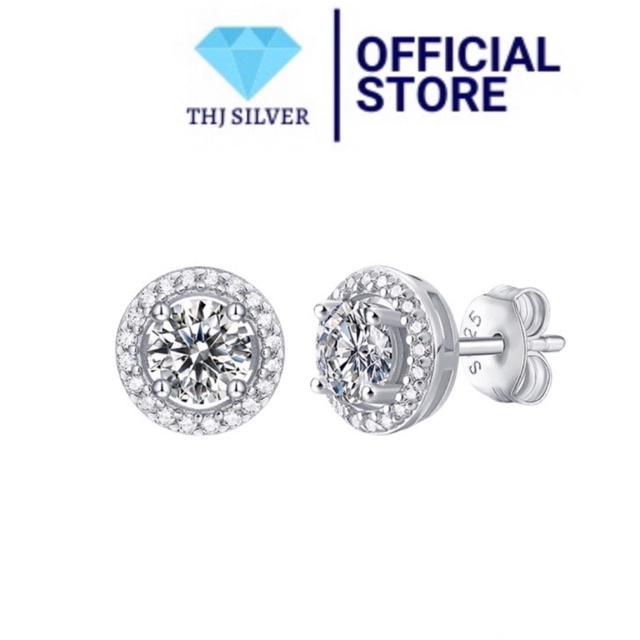 Bông tai nữ đá tròn đính đá size 8mm chuẩn bạc ta