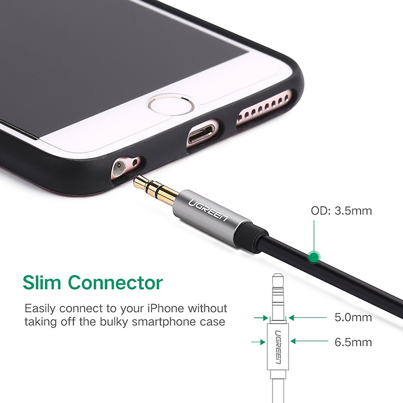 Cáp Audio 2 đầu 3.5 AUX UGREEN AV119 0.5M đến 5M - Dây âm thanh 3,5mm stereo gold 24K lõi đồng tinh khiết OFC 4N
