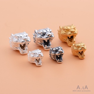 █diy゜ s925 bạc●hạt cườm mạ vàng / bạc s999 hình hổ 3d dùng làm trang sức thủ công