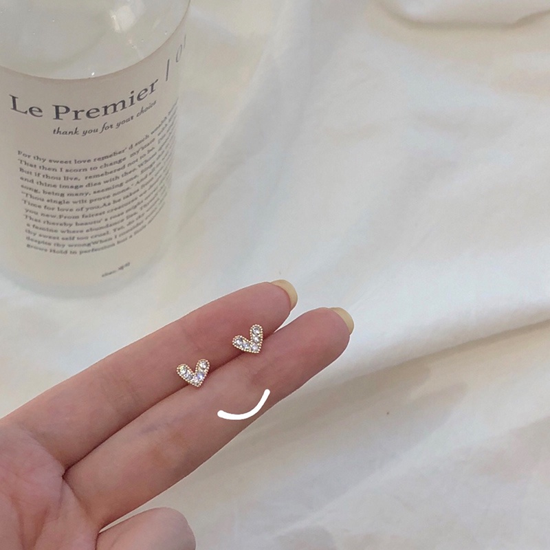 1 Cặp Bông Tai S925 Hình Trái Tim Đính Đá Zircon Phong Cách Hàn Quốc Cho Nữ