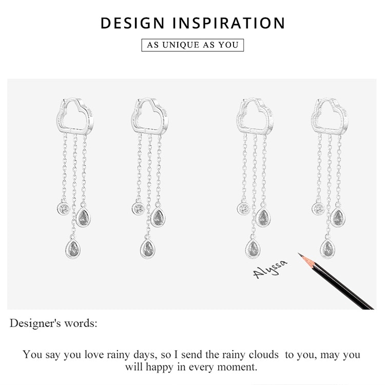 Khuyên tai Bamoer dáng dài tua rua hình đám mây đính đá zircon thời trang Hàn Quốc