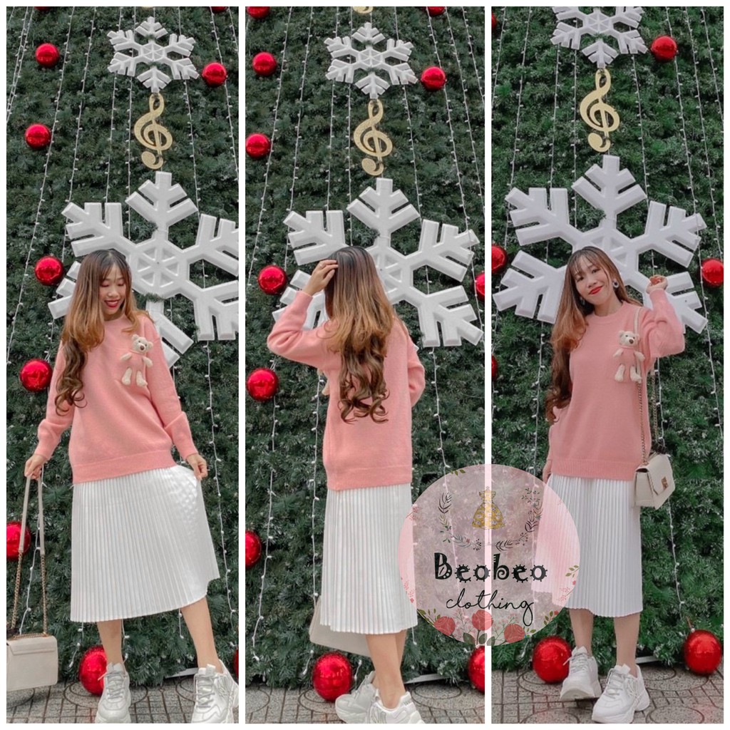 Áo len tay dài kèm gấu 5 màu dễ thương