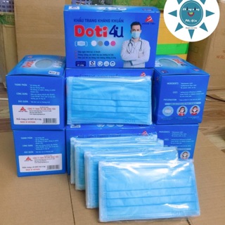 [THƯƠNG HIỆU LÂU NĂM] Hộp 50 cái khẩu trang kháng khuẩn Doti4U 4 lớp Size người lớn màu XANH