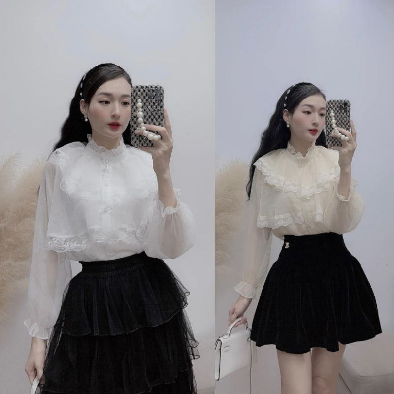 Áo Sơ Mi Nữ Ms.0247 Áo Sơ Mi Kiểu Thiết Kế Cổ Bèo Hai Tầng Phối Viền Zen Chất Tơ Hai Lớp Sịn Sò, Kèm Ảnh Thật