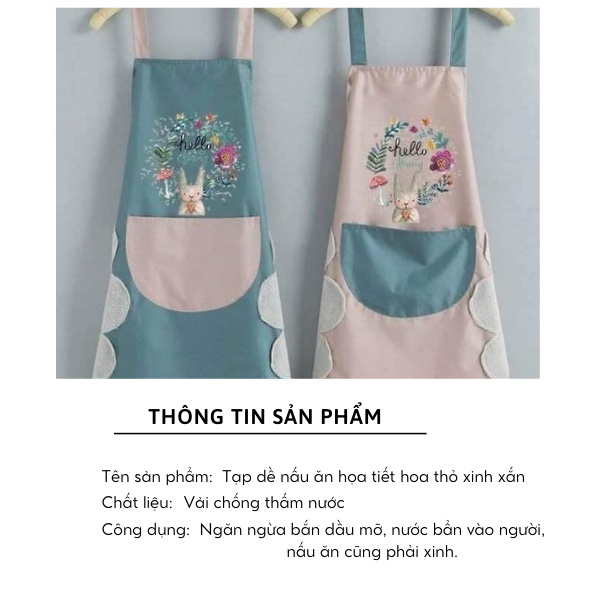 Tạp Dề Nấu Ăn Chống Thấm Nước Vintage Hàn Quốc Vải Họa Tiết Thỏ Xinh