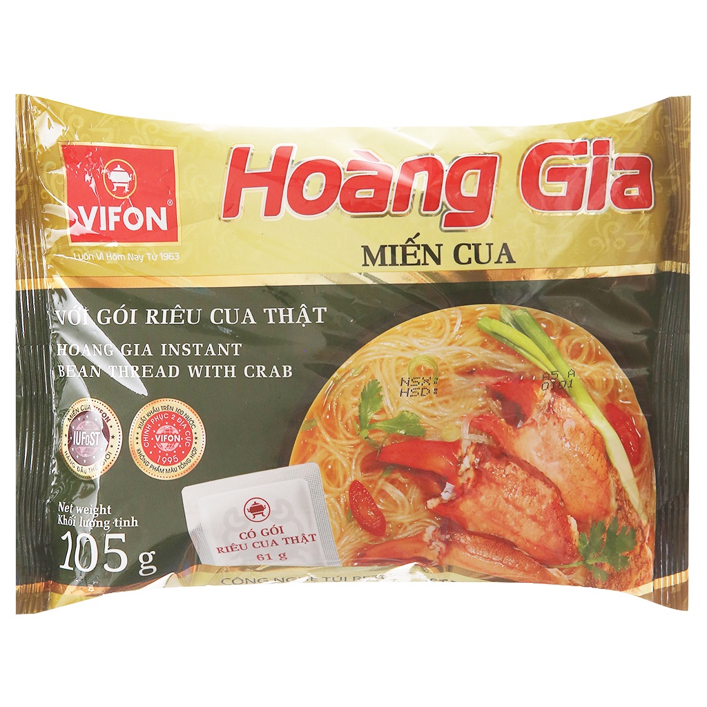 Thùng 18 gói miến cua Vifon Hoàng Gia gói 105g, có gói riêu cua thật