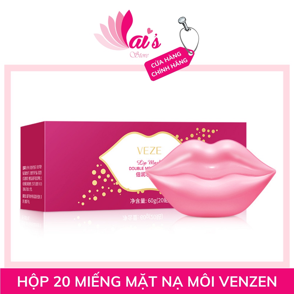 Hộp 20 Miếng Mặt Nạ Môi Hoa Hồng Collagen VEZE Dưỡng Ẩm, Cải Thiện Tình Trạng Môi Khô, Nứt Nẻ Và Làm Hồng Môi Chính Hãng