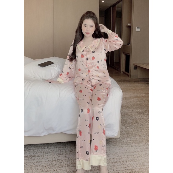 Bộ đồ Pijama Bộ Ngủ Lụa Dài Tay Cổ Nhọn xinh xắn | BigBuy360 - bigbuy360.vn