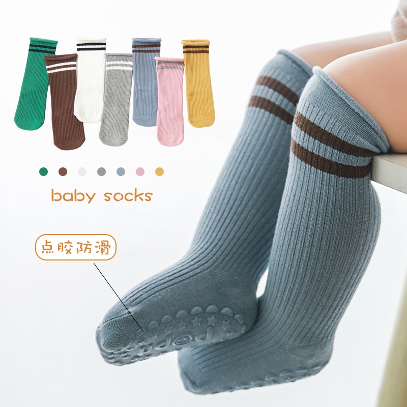 Vớ Cotton Cao Ngang Bắp Chân Chống Trượt 7 Màu Cho Bé