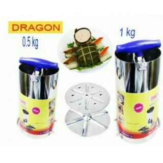 Bộ 2 Khuôn Làm Giò Chả Inox 1kg Và 0.5kg Thương Hiệu Dragon loại 1 tay xoay bằng nhựa cao cấp