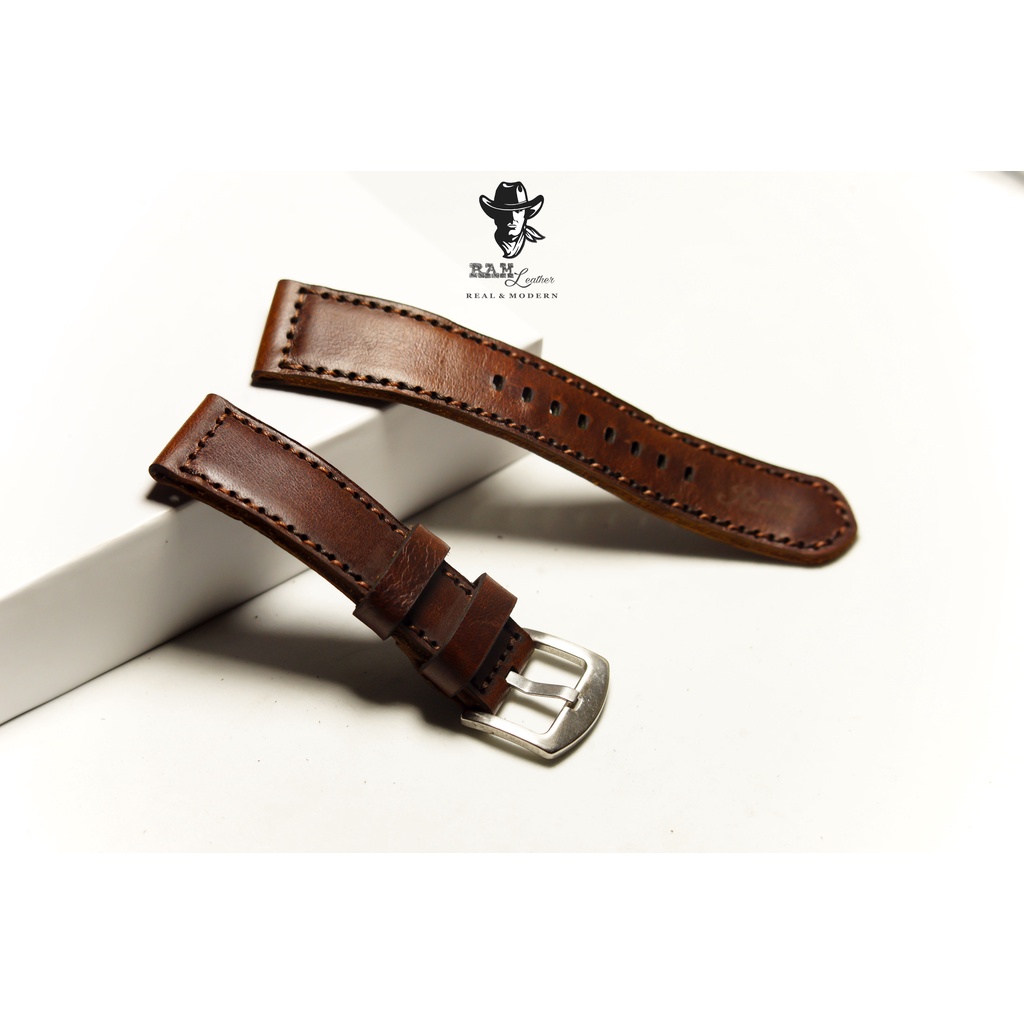 Dây Đồng Hồ Da Thật RAM Leather 1981 Da Bò Nâu Socola Bền Đẹp
