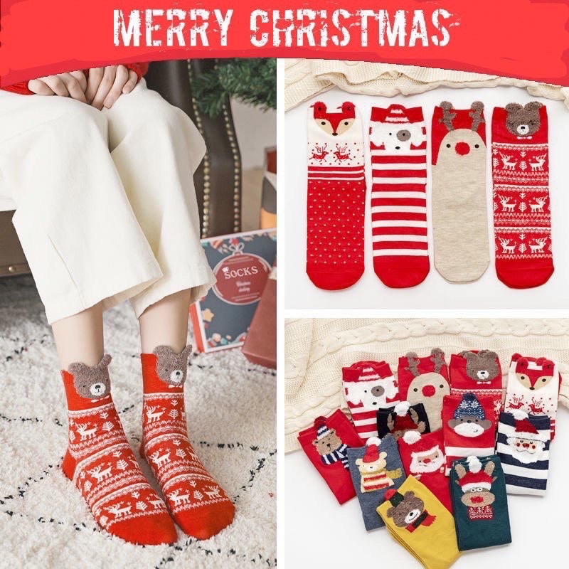 (Quà tặng Noel/ Giáng sinh) Set 2, 4 đôi tất len 3 chiều cao cổ đến mắt cá chân dày dặn gam màu ấm áp