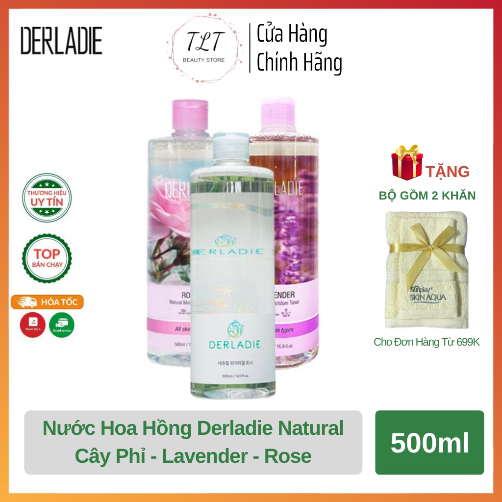 [Chính Hãng] Nước Hoa Hồng Derladie Cây Phỉ, Lavender, Rose Cân Bằng Da - Derladie Natural Toner 500ml