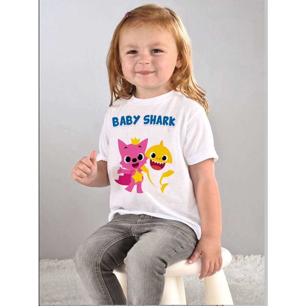 Áo Thun Tay Ngắn In Hình Cá Mập Dễ Thương Thời Trang Hiện Đại Cho Bé Trai / Gái
