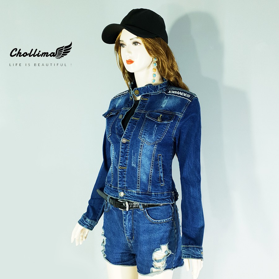 Áo khoác jean nữ Chollima cổ trụ thêu vai AKNU29 | BigBuy360 - bigbuy360.vn