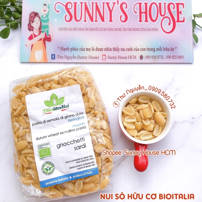 Nui hữu cơ hình sao, hình sò, ống ngắn Bioitalia 500g