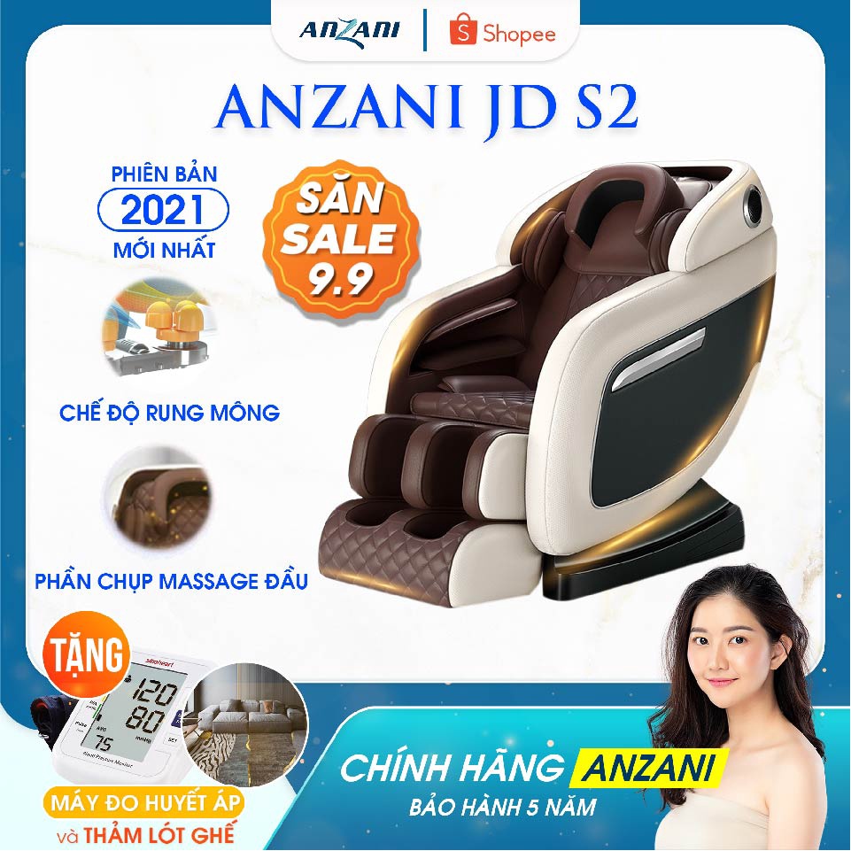 Ghế massage toàn thân Anzani JD S2 Nhật bản, mát xa trị liệu 5 vùng đầu, cổ vai gáy, lưng, chân tặng máy đo huyết áp