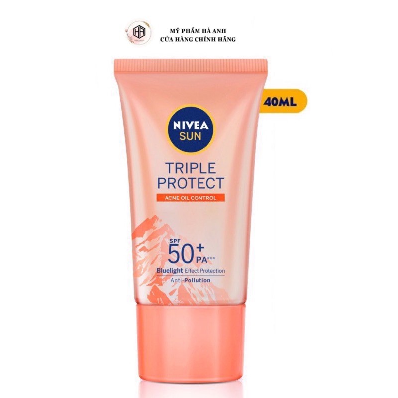 Kem Chống Nắng Dưỡng Da Kiểm Soát Nhờn Mụn Nivea sun Triple Protect Acne Oil Control Spf50+ Pa+++ 40Ml