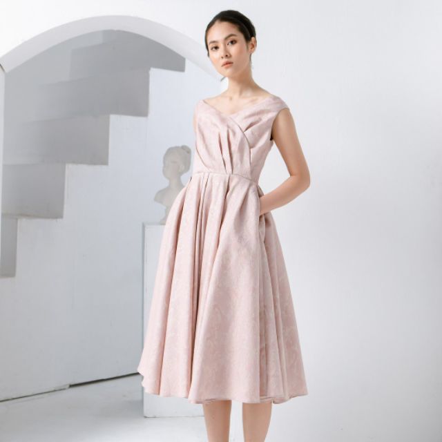 Đầm Elise hồng ánh nhũ L newtag