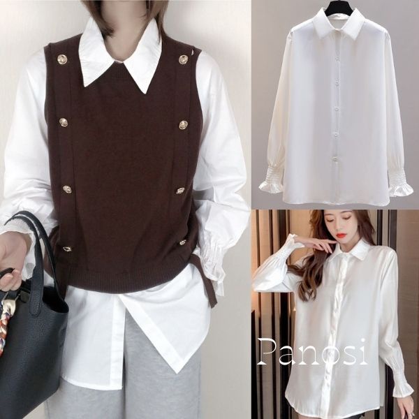 Áo sơ mi trắng nữ áo sơ mi basic nữ tay dài form rộng tay bồng bo chun kiểu dáng trẻ trung năng động - A615 TRẮNG-PANOSI