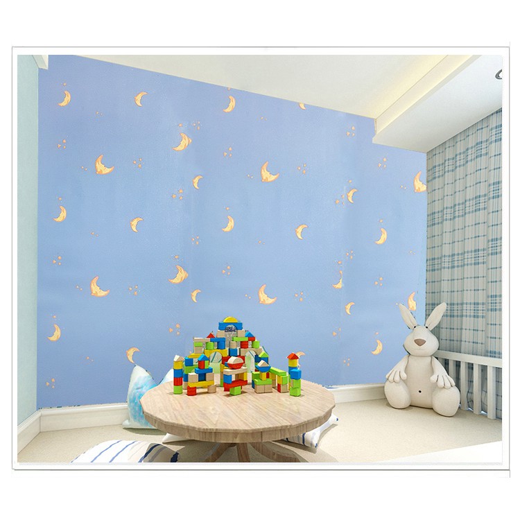 1 mét Giấy dán tường trăng xanh khổ rộng 45cm có keo sẵn