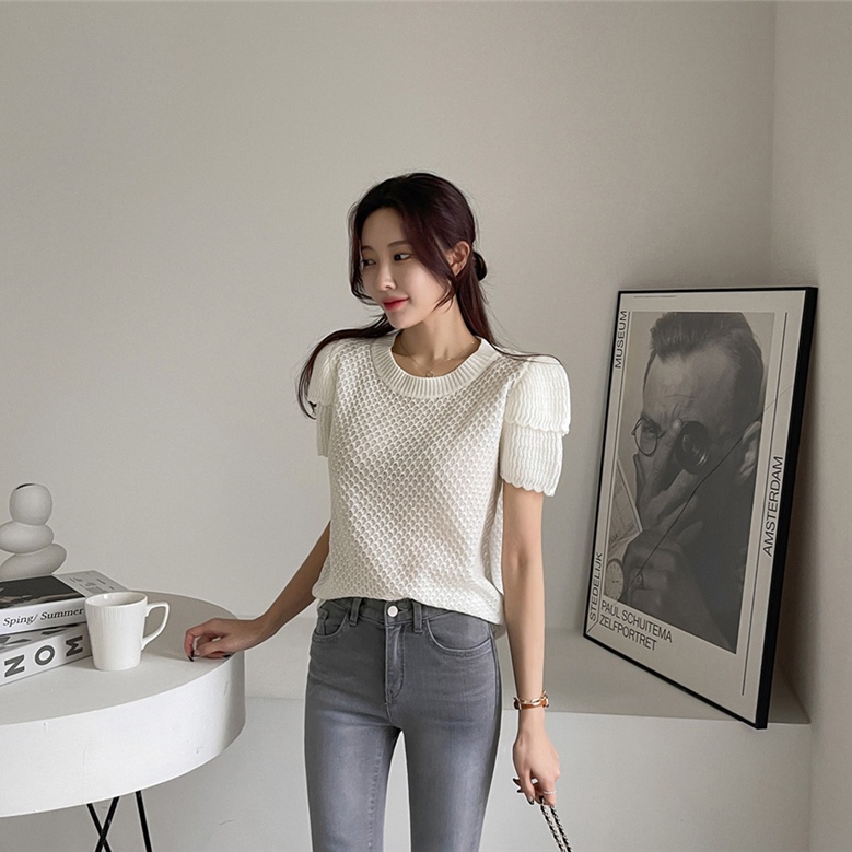 Áo dệt kim SUXI ngắn tay màu sắc đơn giản thời trang mùa hè Hàn Quốc cho nữ