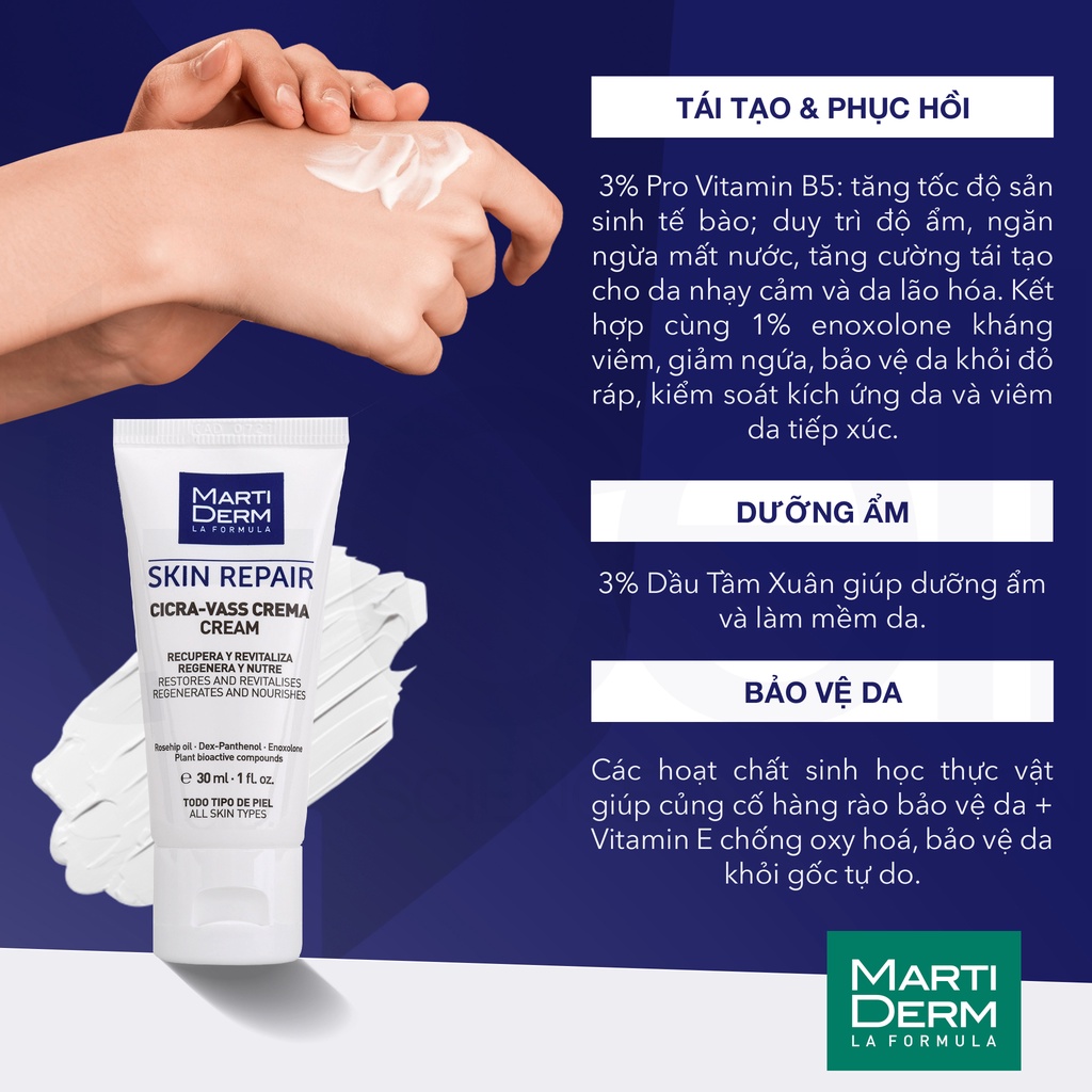 Kem dưỡng tái tạo &amp; phục hồi da nhạy cảm MartiDerm Skin Repair Cicra Vass Cream 2ml (Nhập khẩu)