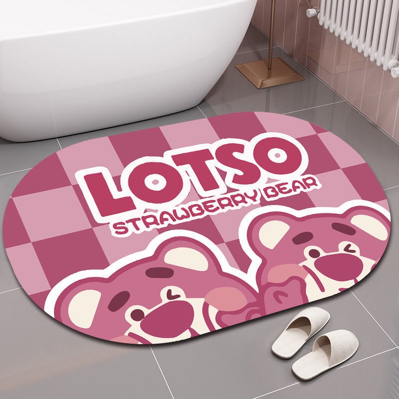 Thảm Chùi Chân Thấm Hút Tốt In Họa Tiết Gấu Dâu Tây Hoạt Hình Đáng Yêu