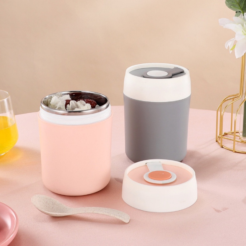 Cốc Đựng Canh Inox 304 Kèm Muỗng Riêng, Hộp Đựng Cháo Canh Soup Bền Đẹp Có Tay Xách Nắp Đậy - Smart Home 1904
