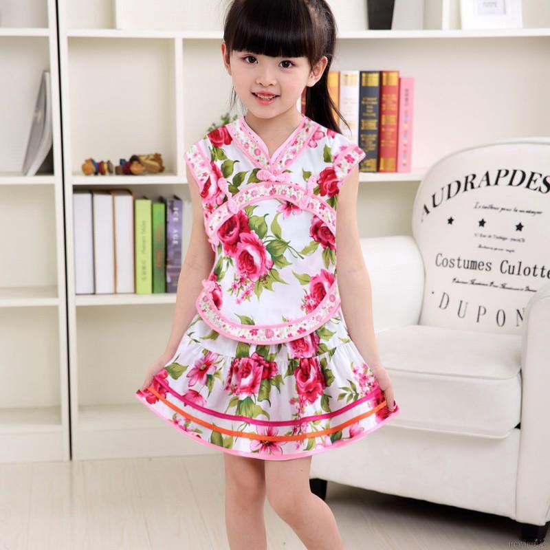 Set áo sát nách + Chân váy hoa dễ thương cho bé gái