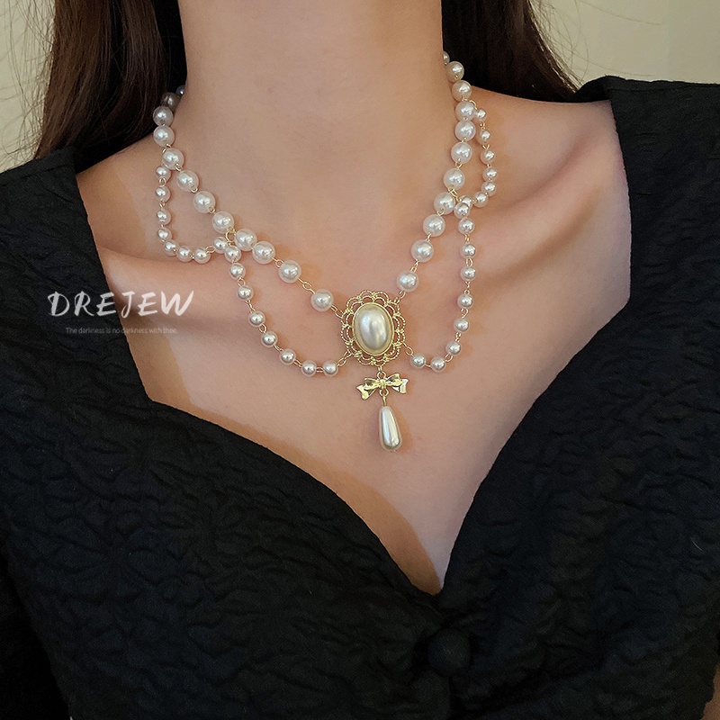 DREJEW Dây chuyền đính ngọc trai phong cách Hàn Quốc cổ điển sang trọng thời trang cho nữ